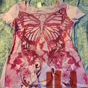 Source Unknown Pink and Purple Butterfly Tee